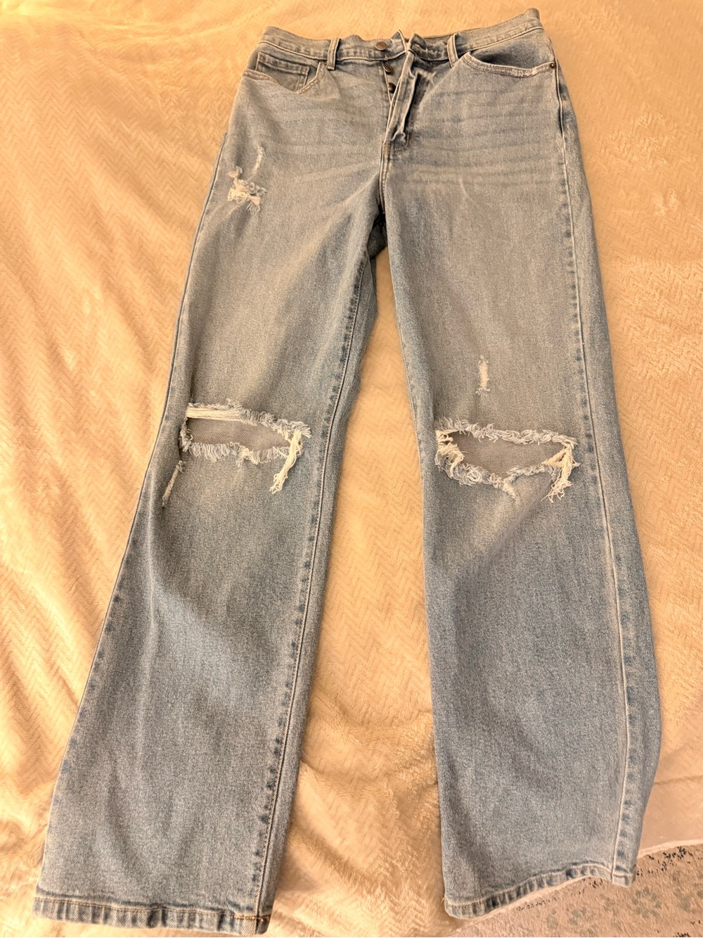 Cello Light Blue Distressed Wide-Leg Jeans